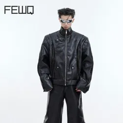 FEWQ niche deconstruction design PU leather jacket patchwork motorcycle suit for men 2024 darkwear zipper male sets