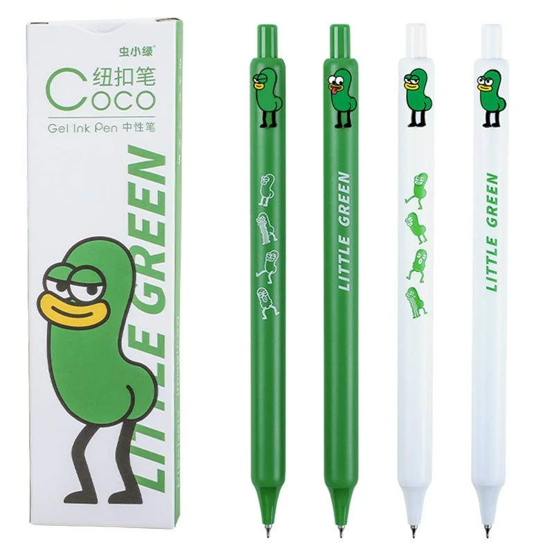 4Pcs/Box Kawaii Cartoon Little Green Caterpillar Black ink Gel Pen Student Stationery School Office Supplies Kids Birthday Gift