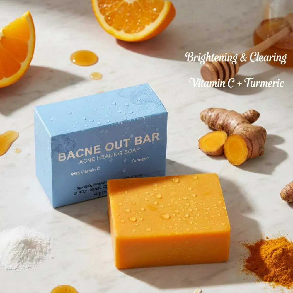 

1/2/3pcs Vitamin C & Turmeric Cleansing Soap For Facial Body Soap Dust Acne Removal Moisturizing and Brightening Cleaning Soap