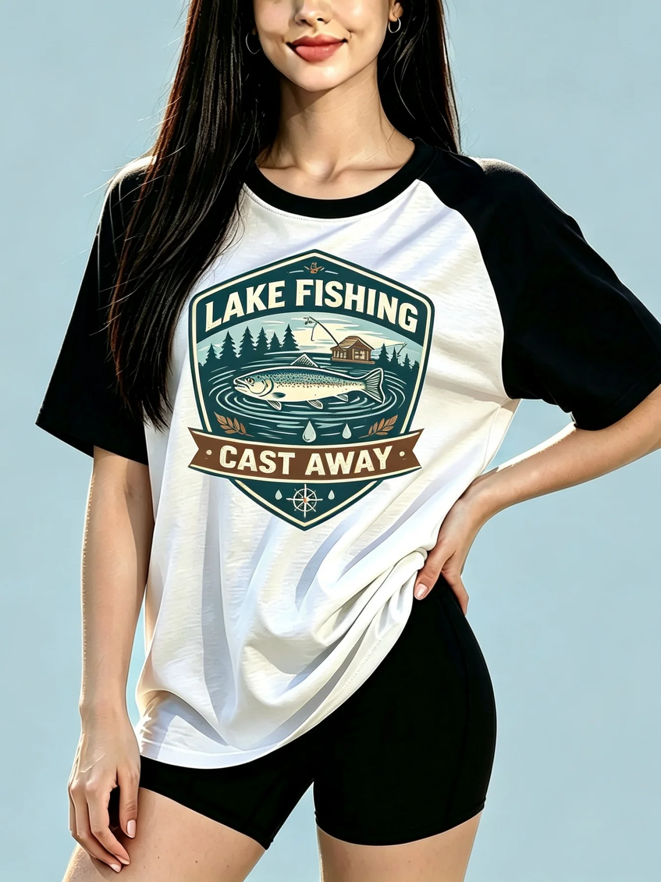 Women's Grey-White Raglan T-Shirt 'Go outside Explore Slowly' Bold Letter Print Loose Casual Tee for Comfortable Wear