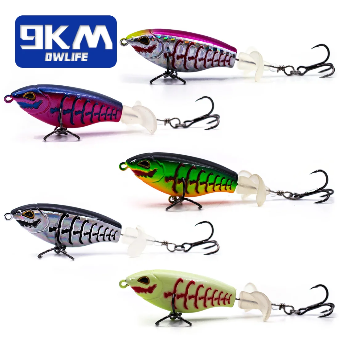 Topwater Fishing Lures for Bass Fishing Bait 6.5~9cm Whopper Popper Lure 3D Eyes Propeller Tails Plopper Lure Catfish Pike Perch