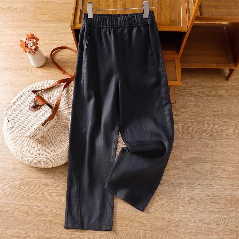 بنطال نسائي صيفي رقيق وفضفاض للتنحيف مريح ومتعدد الاستخدامات من الكتان