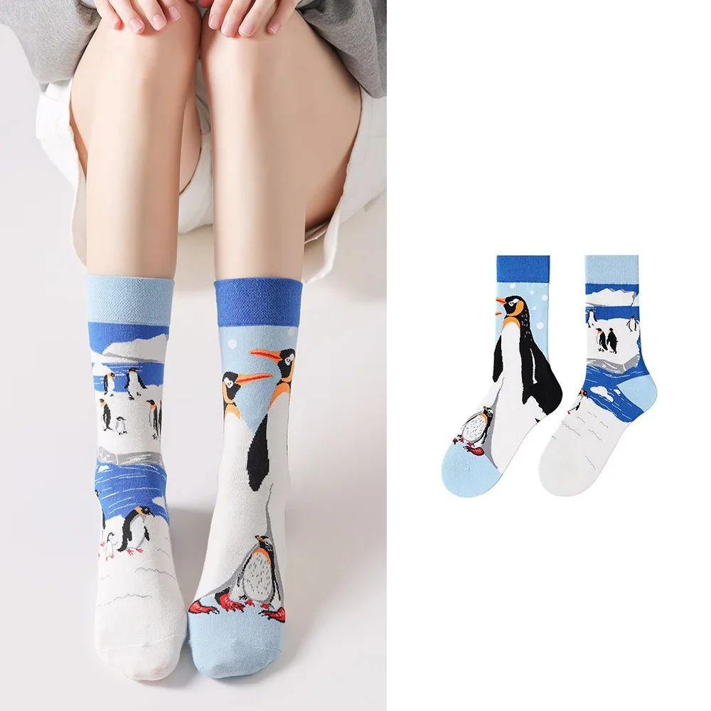 1 pair Healing Capybara Cartoon Mid-Calf Socks Cute Animal Print Trendy Fresh Color-Block Versatile Socks