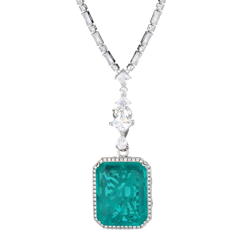 New Jewelry Plated Emerald Square 24*30 Luxurious Inlaid Large Pendant Necklace