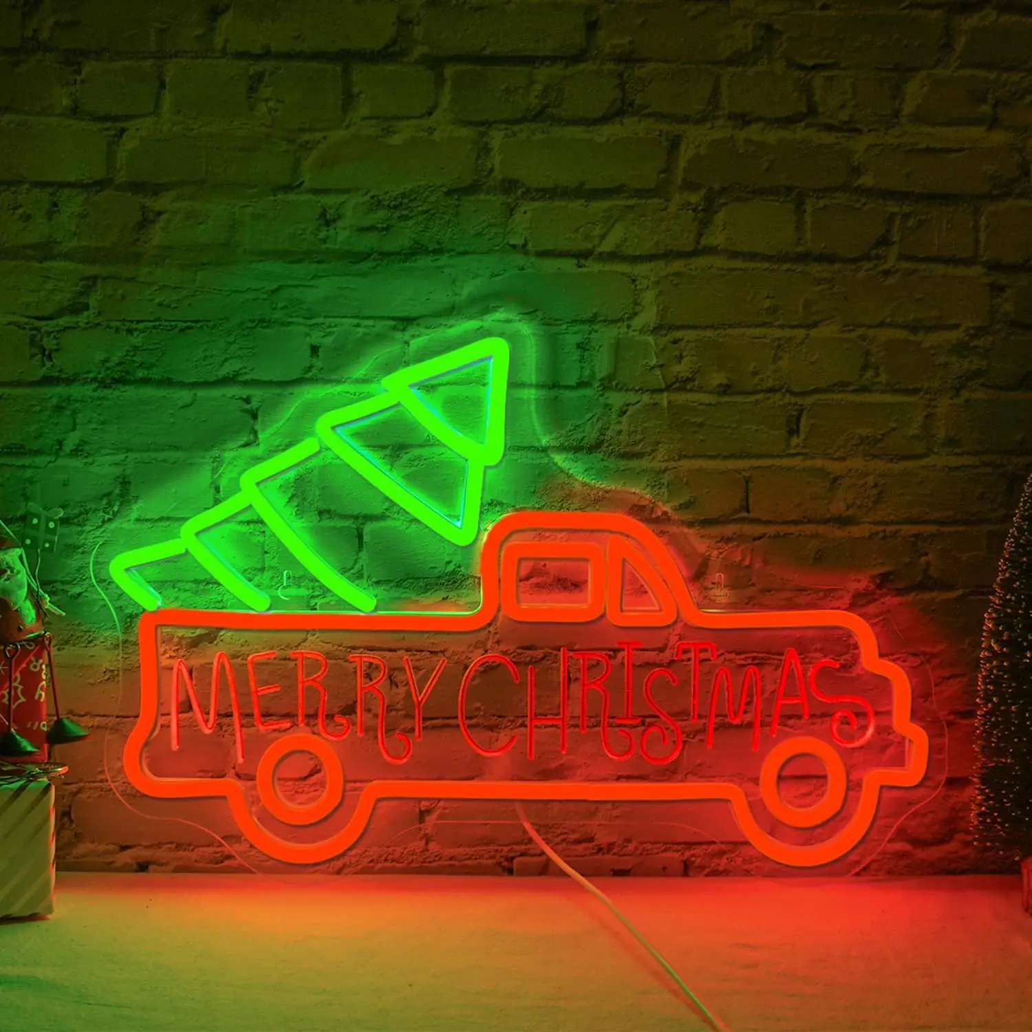 

Christmas Truck Neon Sign Merry Christmas for Wall Decor Dimmable Christmas Party Backdrop Bedroom Window Bar Club Shop Christma