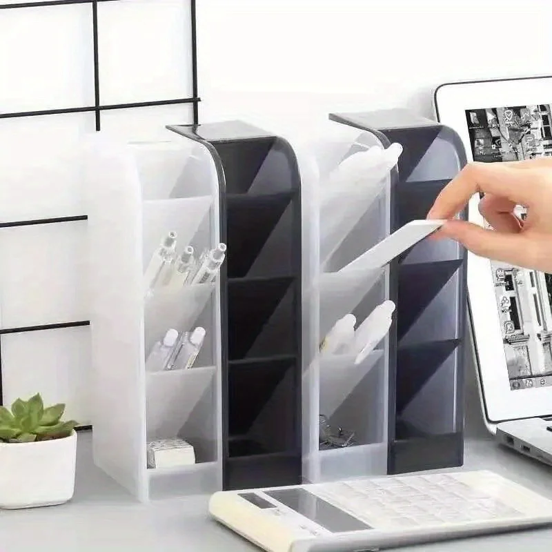Office School Desk Organizer with 4 Compartments High Volume Space Saving Holds Pens Makeup Brushes Black Transparent Frosted