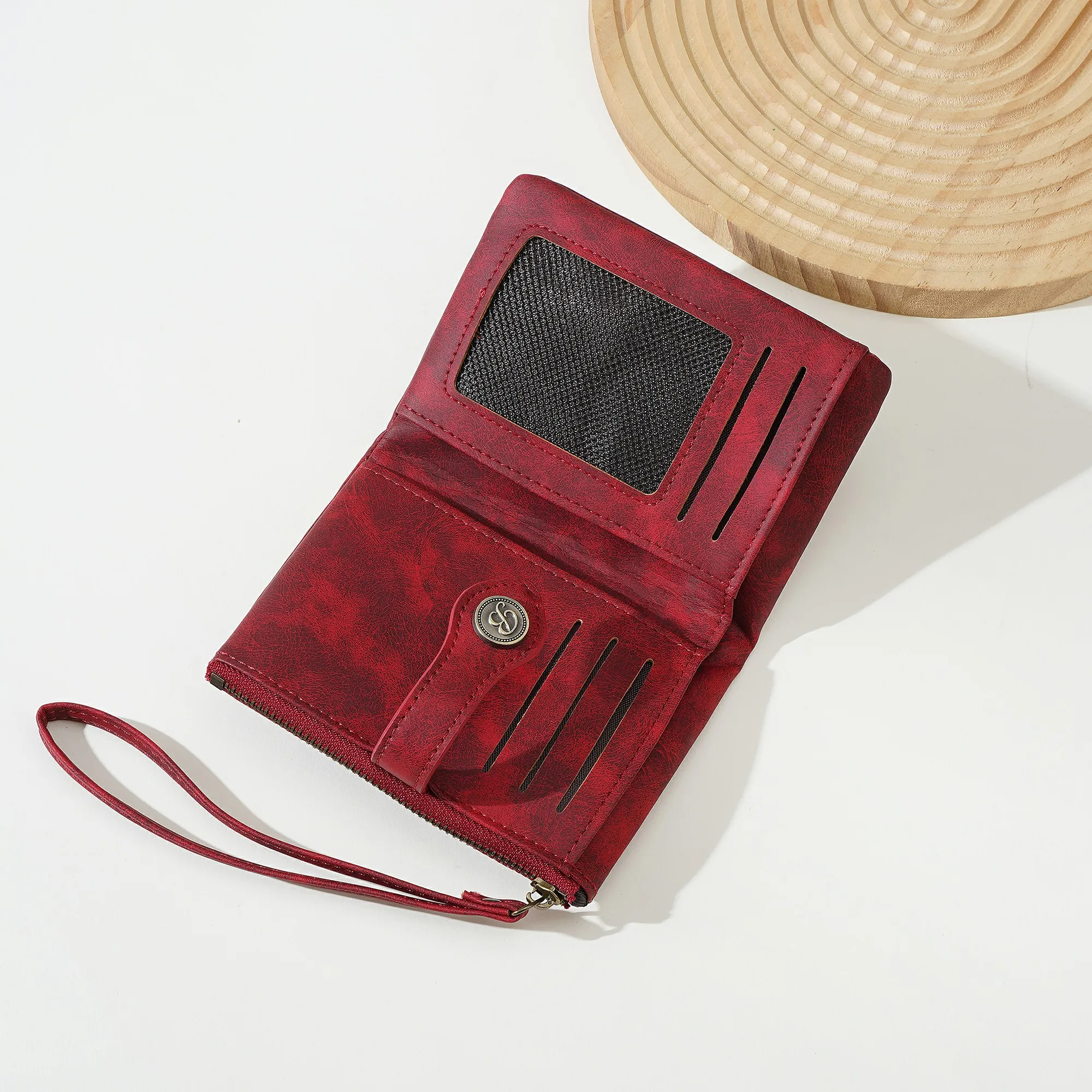 1 Stück - Baellerry Damen Vintage PU-Leder Kurzbörse mit 80% Rabatt, mit Handgelenkschlaufe, 8 Kartenfächern + Ausweisfenster + abnehmbarem Kartenhalter, praktisches Geburtstagsgeschenk für Frauen. – Detail 13