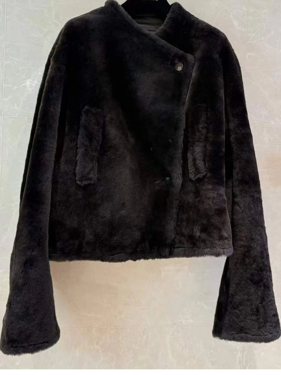 

Женское корейское пальто Thiened ort Fur Jaet Warmth Plu, свободный крой, универсальный топ, модное круглое пальто на пуговицах