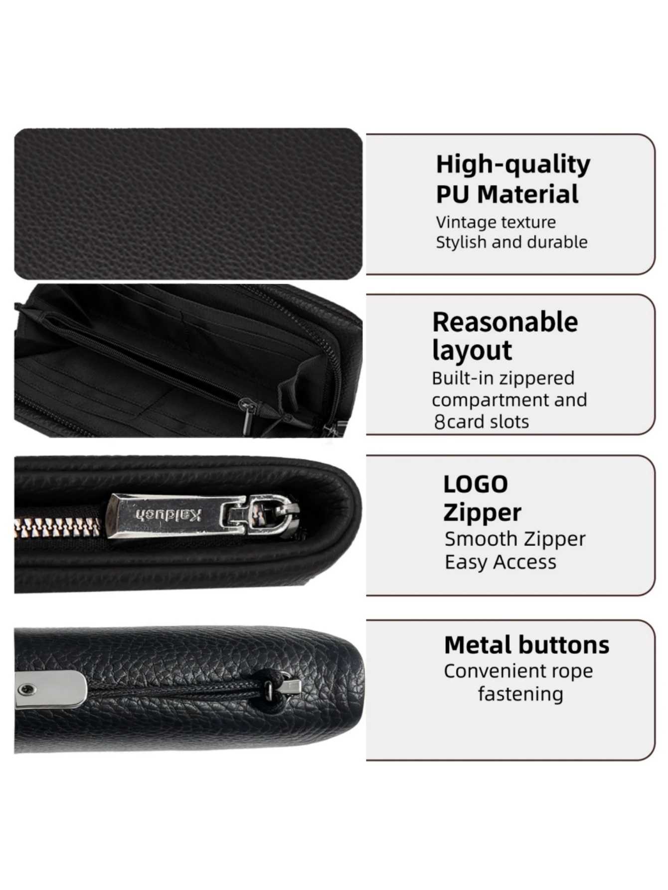 Men Pebbled PU Leather Long Zi - Wristlet Wallet Zipper 评论和价格