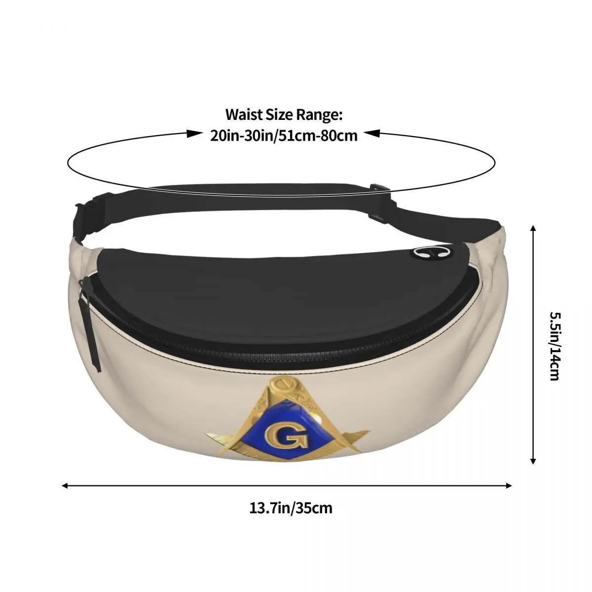 Gouden Vierkante Kompas Vrijmetselaars Vrijmetselaar Fanny Pack Mannen Vrijmetselarij Metselaar Crossbody Heuptas Voor Fietsen Camping Telefoon Geldzak