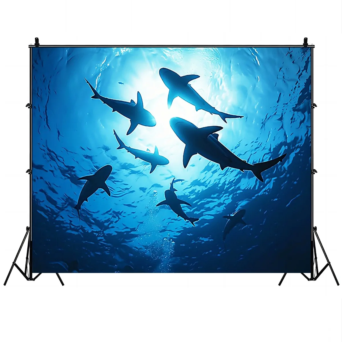 Shark School Ocean Blue Tapestry Underwater Light Wall Hanging for Bedroom Living Room Marine Adventure Decor Dramatic Sea Art