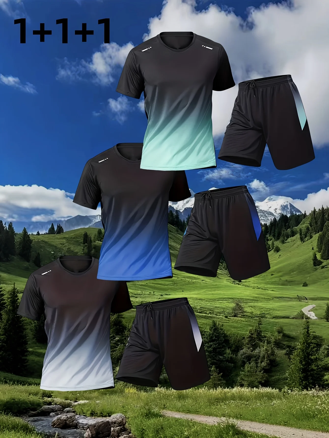 

6-piece Set 3 Short-sleeved Tops+3 Shorts Men's Sportswear Quick Dry Summer Ice Silk Short-sleeved T-shirt Badminton Basketball