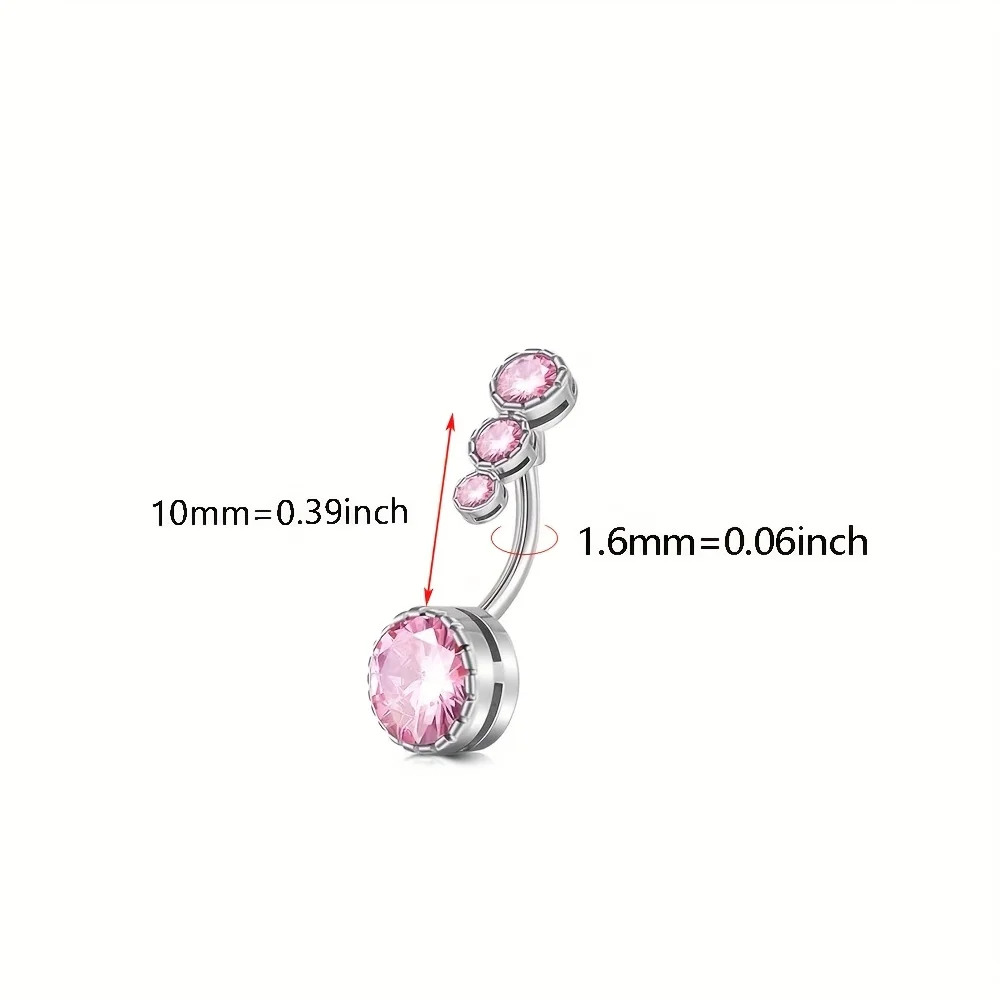 4pcs Silvery Pink Belly Rings 10mm Dangle Butterfly Style, Cute Dangly Belly Button Rings Reverse Belly Bar Stainless Steel