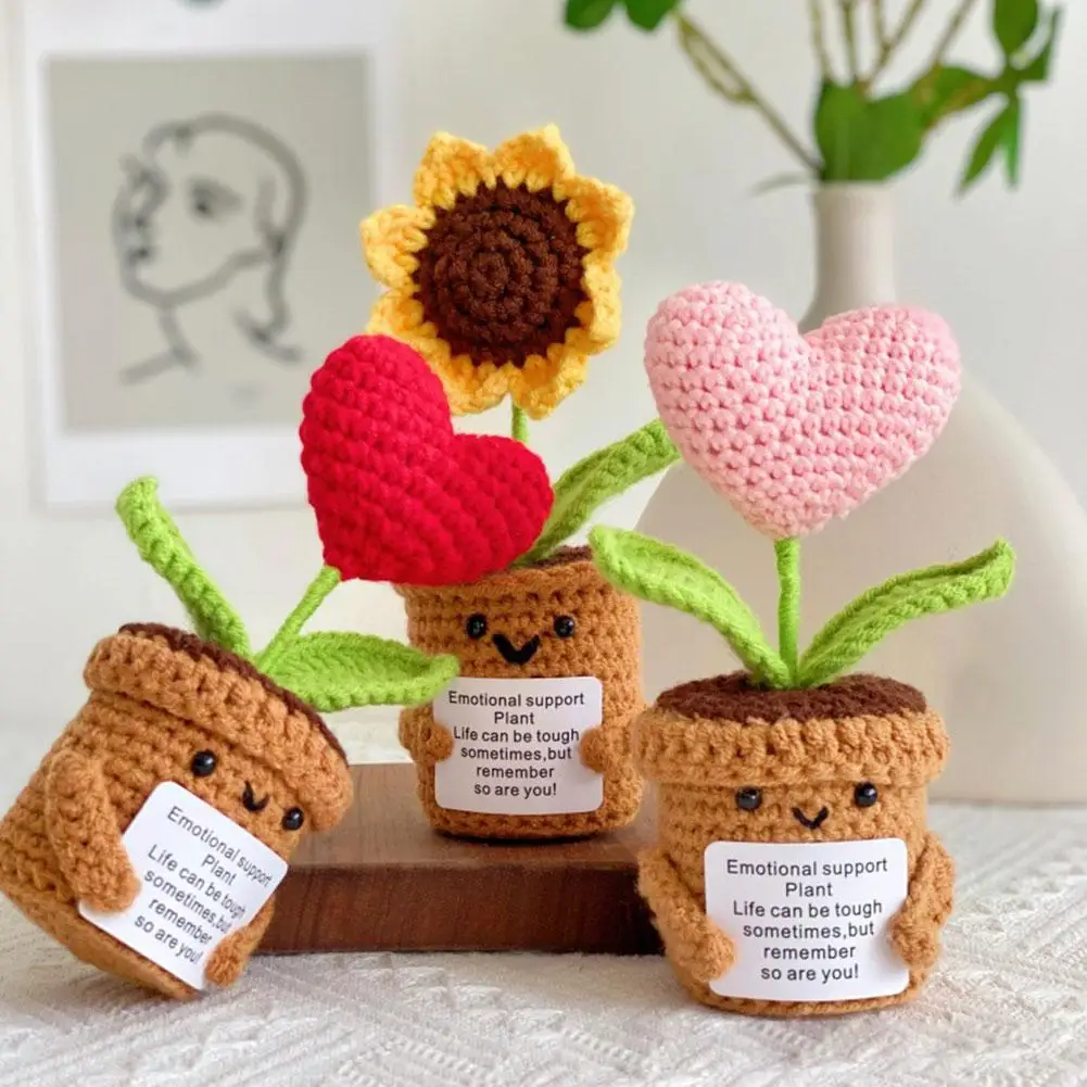 Mini Cute Crochet Potted Plants Eternal Flowers for Guests Plush Wool Knitting Doll Funny Christams Gift Home Room Decoration