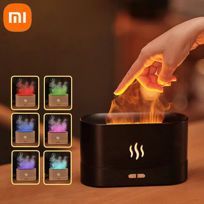 2024 Xiaomi Portable Cool Mist USB LED Change Color Room Water Air Fire Flame Humidifier Aroma Essential Oil Diffuser Humidifier