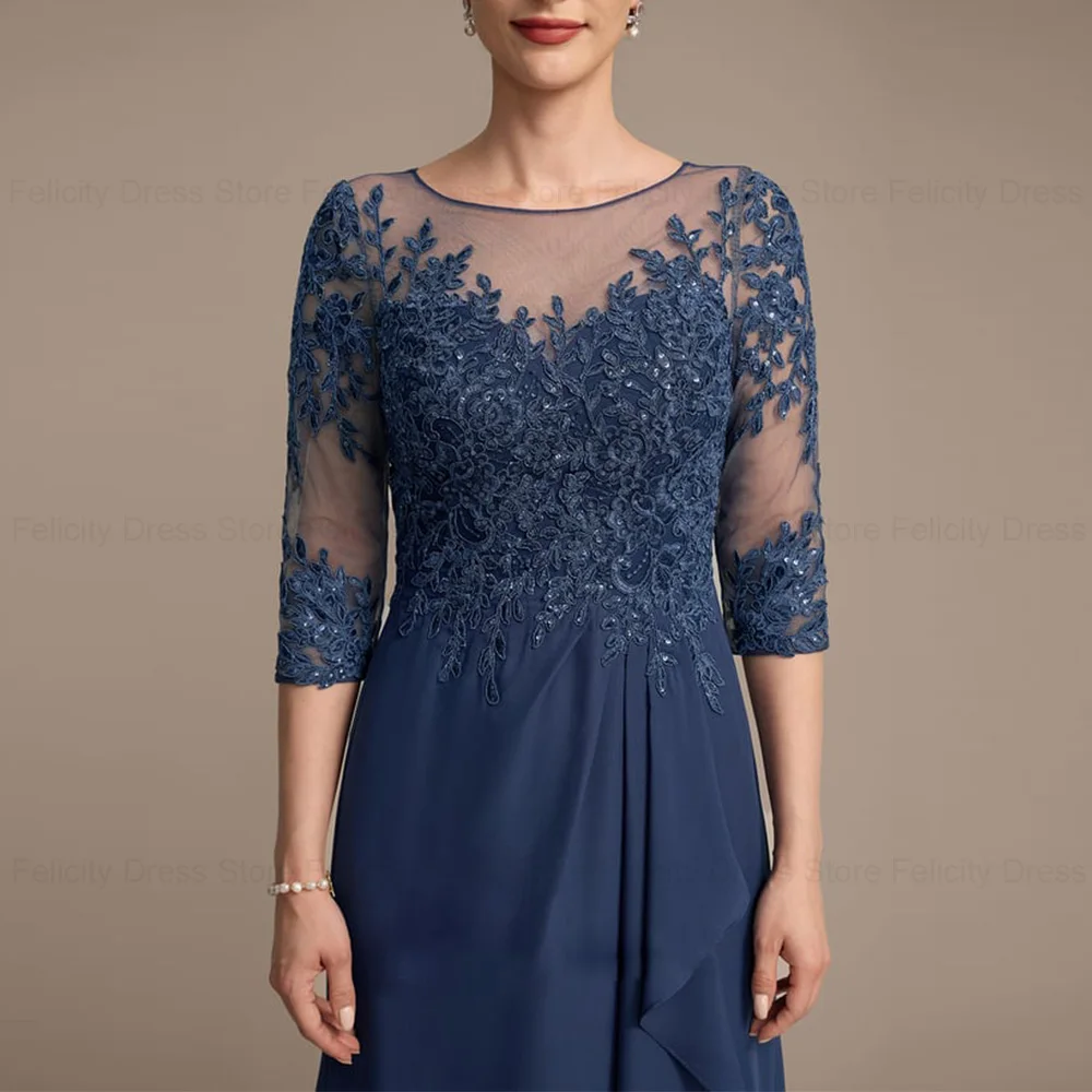 FELICITY-Vestido largo de gasa para madre de la novia, traje elegante de corte en A con volantes y lentejuelas, para fiesta de invitados de boda,