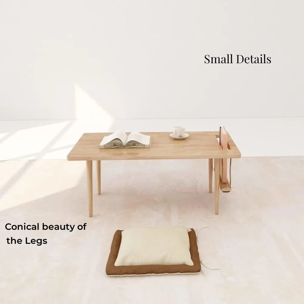 Mid Century Modern Wooden Mini Swing Table, Japanese Style Low Floor Desk, Solid Wood Side Table with Storage