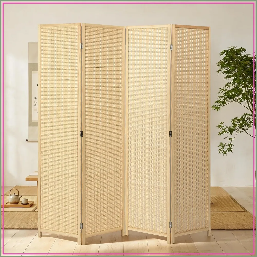 4 Panel Bamboo Room Divider Folding Privacy Screen Natural