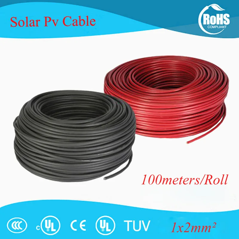 100 Meters/Roll 2.5mm2 Photovoltaic Solar Cable TUV Cable for PV Panels Connection PV Cable With UV Approval Black and Red Wire