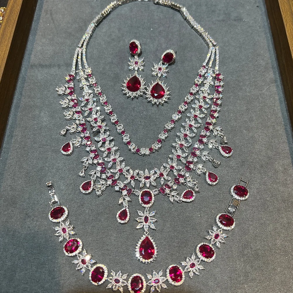 

Дизайнерский многослойный комплект ожерелья и серег с кольцом, роскошный комплект ювелирных изделий из индийского итальянского циркония для женщин, Дубай, ОАЭ, свадебная вечеринка