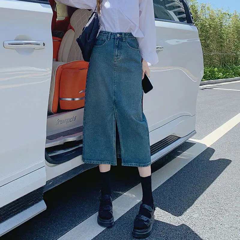 Streetwear Long Denim Skirt Women Spring Summer Autumn Casual OL Jeans Skirts Female Korean Fashion Clothing Dropshipping