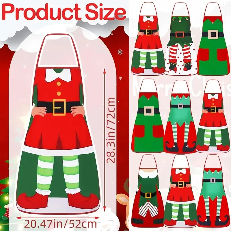 A Set of 5 Random Colored Christmas Aprons, Decorative Aprons in Santa Claus and Elf Designs, Suitable for Male and Female Chefs, Waterproof and Oil-Proof, Can Be Used as Adult Cooking Supplies, Suitable for Christmas, Halloween, or Thanksgiving Party Gifts