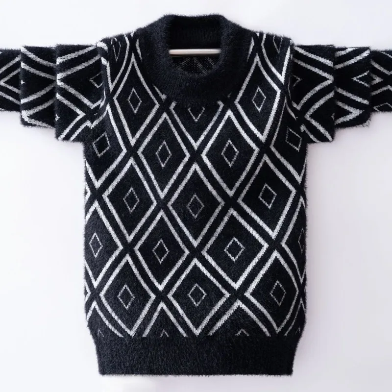 Premium Boys' Mink Cashmere Thickened Sweater Warm Autumn Winter Stylish Kids' Thick Knitwear