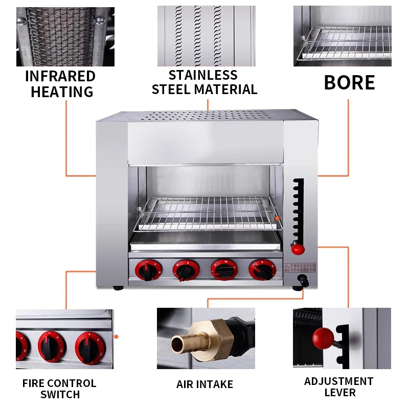 Churrasqueira infravermelha sem fumaça, Máquina de salamandra comercial, Churrasqueira de estilo japonês para churrasco peixe gás aquecimento superfície Grill para Camping Food