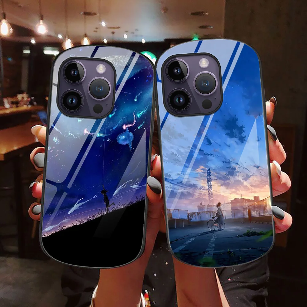 

Japanese Anime Phone Case for iPhone 14 13 Pro Max Mini XR XSMax 7 8Plus SE Oval Tempered Glass Cover for iPhone 12 11 Coque