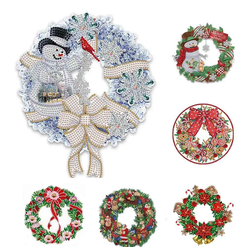 5D Diamond Painting Christmas Wreath Snow Doll Santa Claus Cross Stitch Diamond Embroidery Painting Winter Christmas Decoration