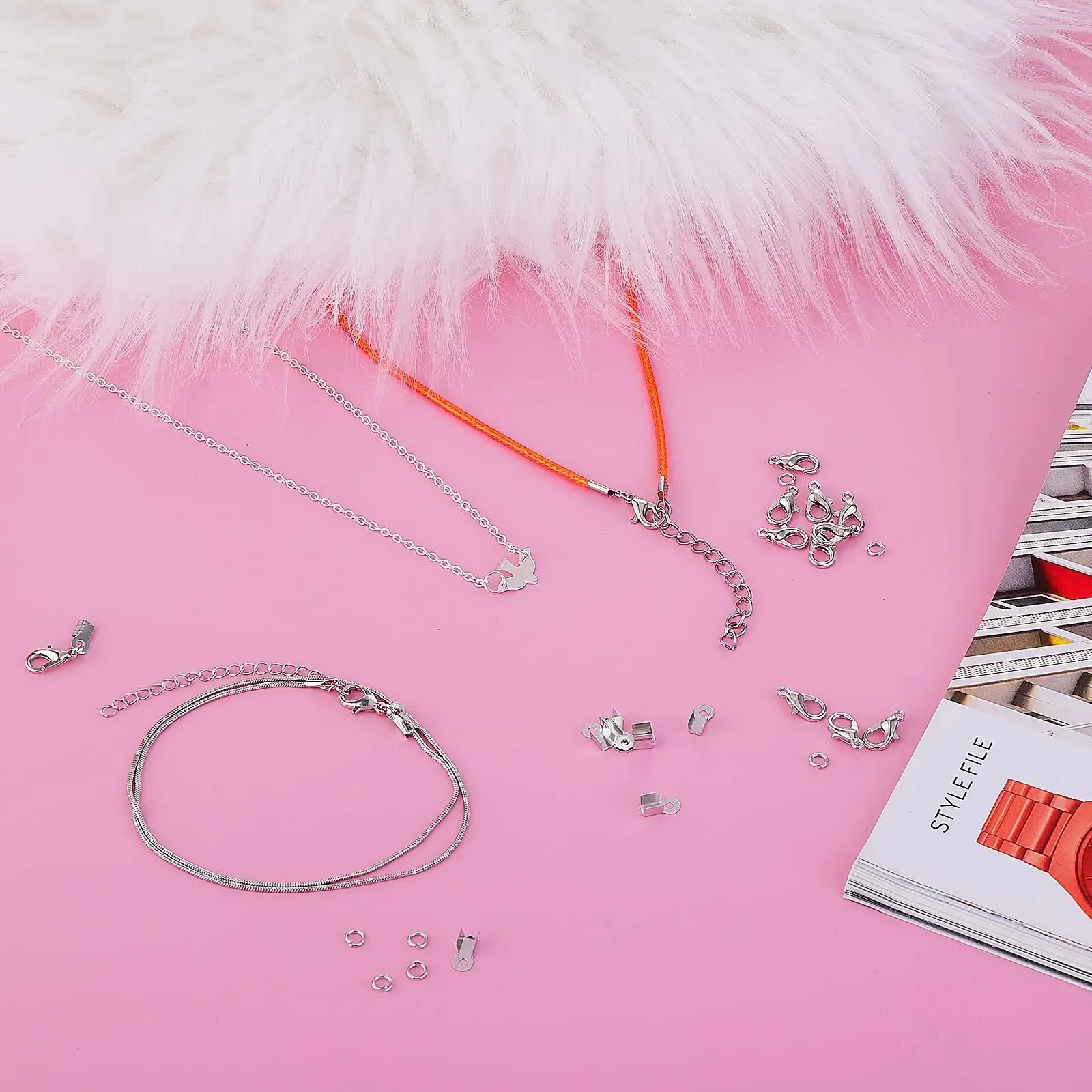 450pcs Include 200 Fold Over Cord End Caps Crimp End Tips 200 Jump Ring Connectors and 50 Lobster Claw Clasps for Jewelry Making - view 5