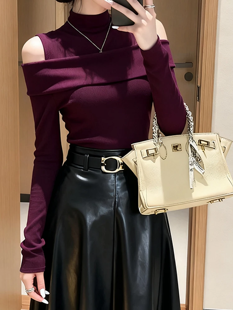 French Sle Slim Fit oulder Bared Base irt ملابس داخلية نسائية عالية Ne عادية Sve طول صديقة للبشرة قابلة للتنفس