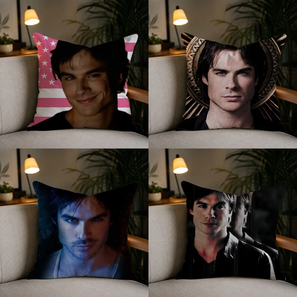 V-Vampire Diaries Damon SalvatorePillow Case Plush Pillow Cases Home Decoration Pillow Cover for Sofa Bed Chair Living Room