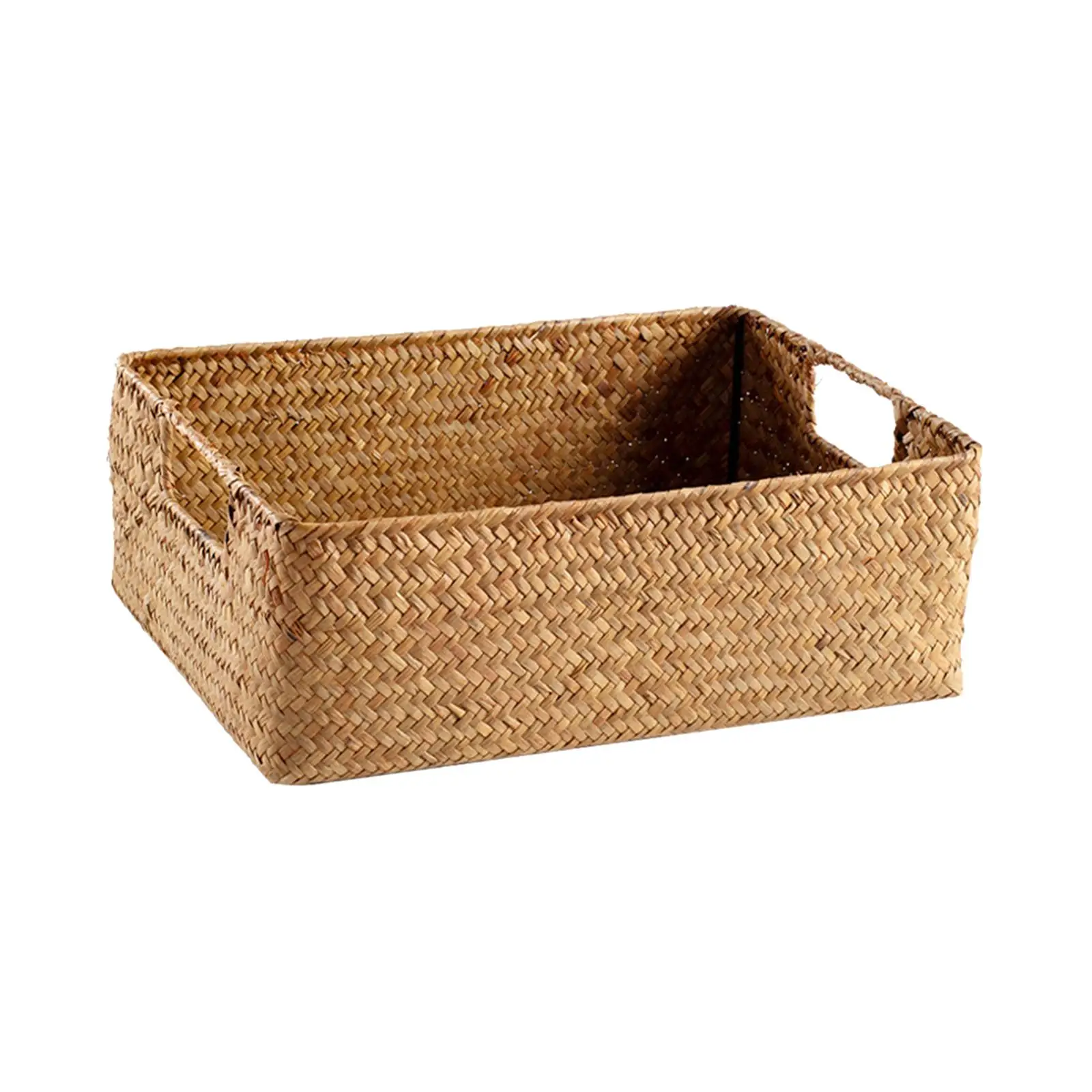 Seagrass Weaving Storage Basket Handwoven Weaving Storage Basket Woven Basket with Handles for Pantry Home Countertop Snacks