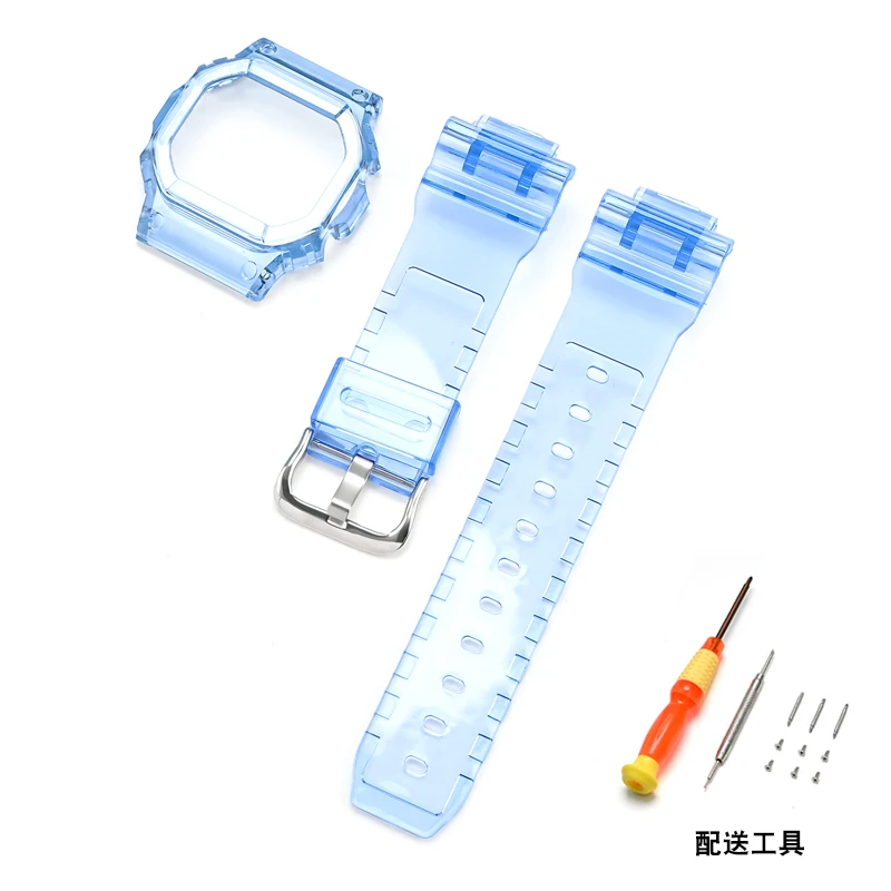 Strap + Case For Casio g-shock DW-5600/5000/5025/5030 GW-B5600 G-5600E GW-M5610/M5600 Silicone Watchband Transparent Bracelet
