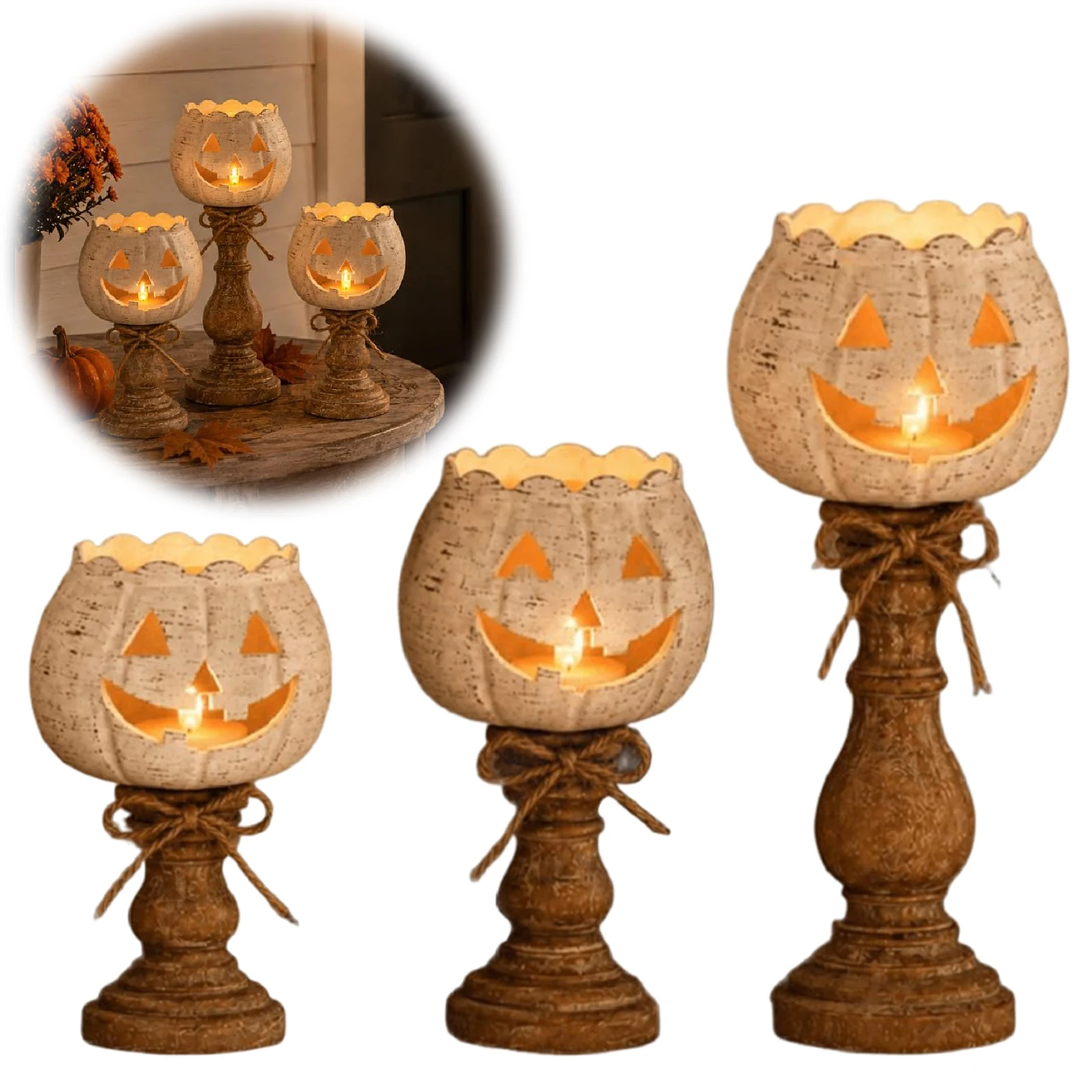Candle Holder Set - White Pumpkin Tea Light Candle Holder