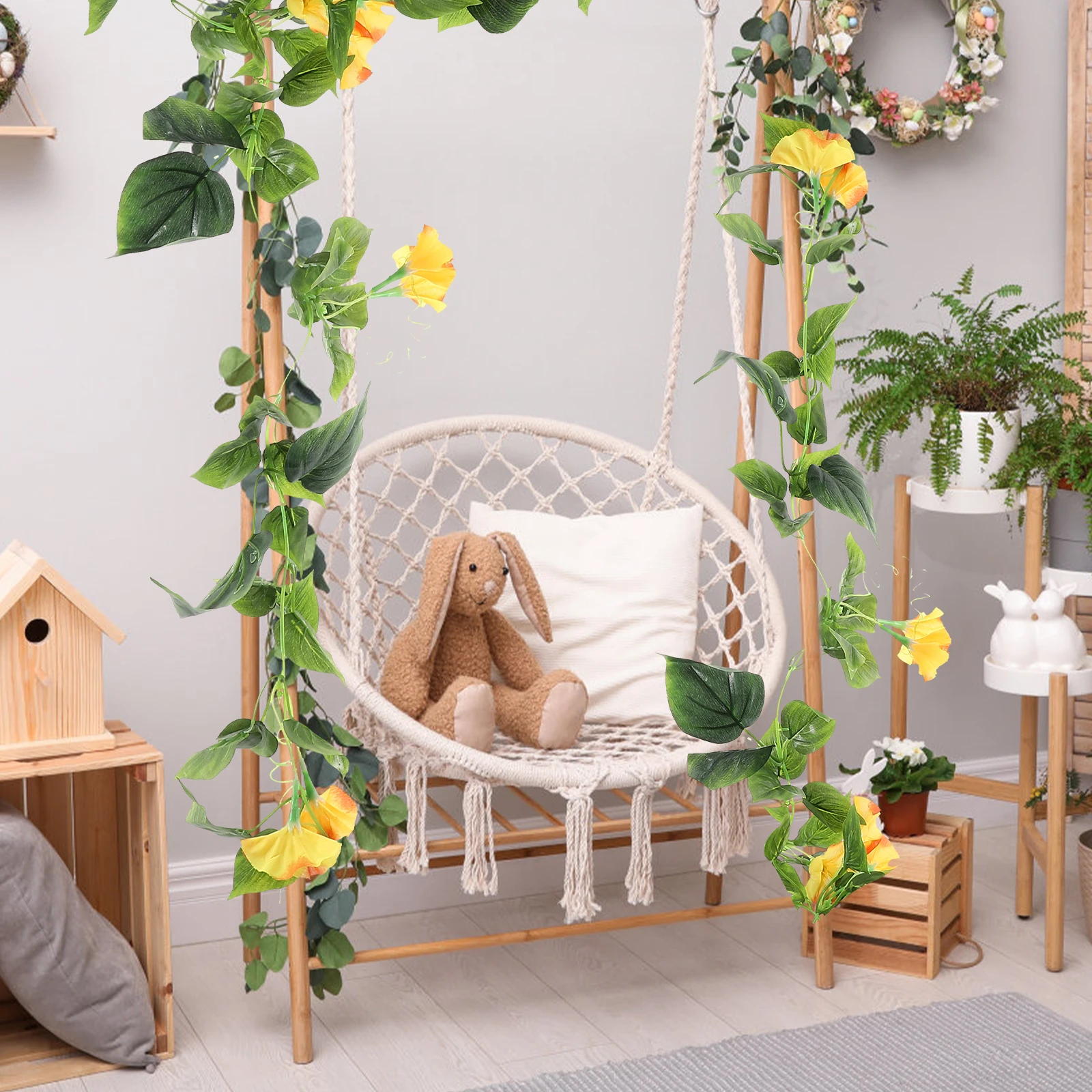 

Artificial Silk Morning Glory Garland Yellow Home Garden Decor Faux Vines Hanging Wall Plants Easy Clean Realistic