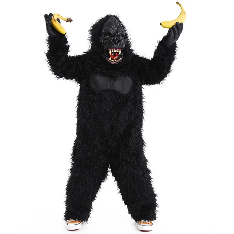

Animal Gorilla Cosplay Animal Black Plush Jumpsuit Full Set Costumes Halloween for kid suits