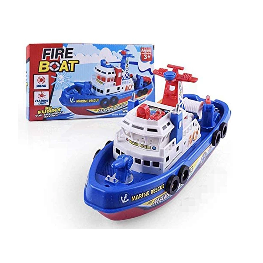 Spray Water Swim Pool Electric Boat Bathing Toys for Kids Rescue Model Fireboat with Light Music LED Toys For Baby