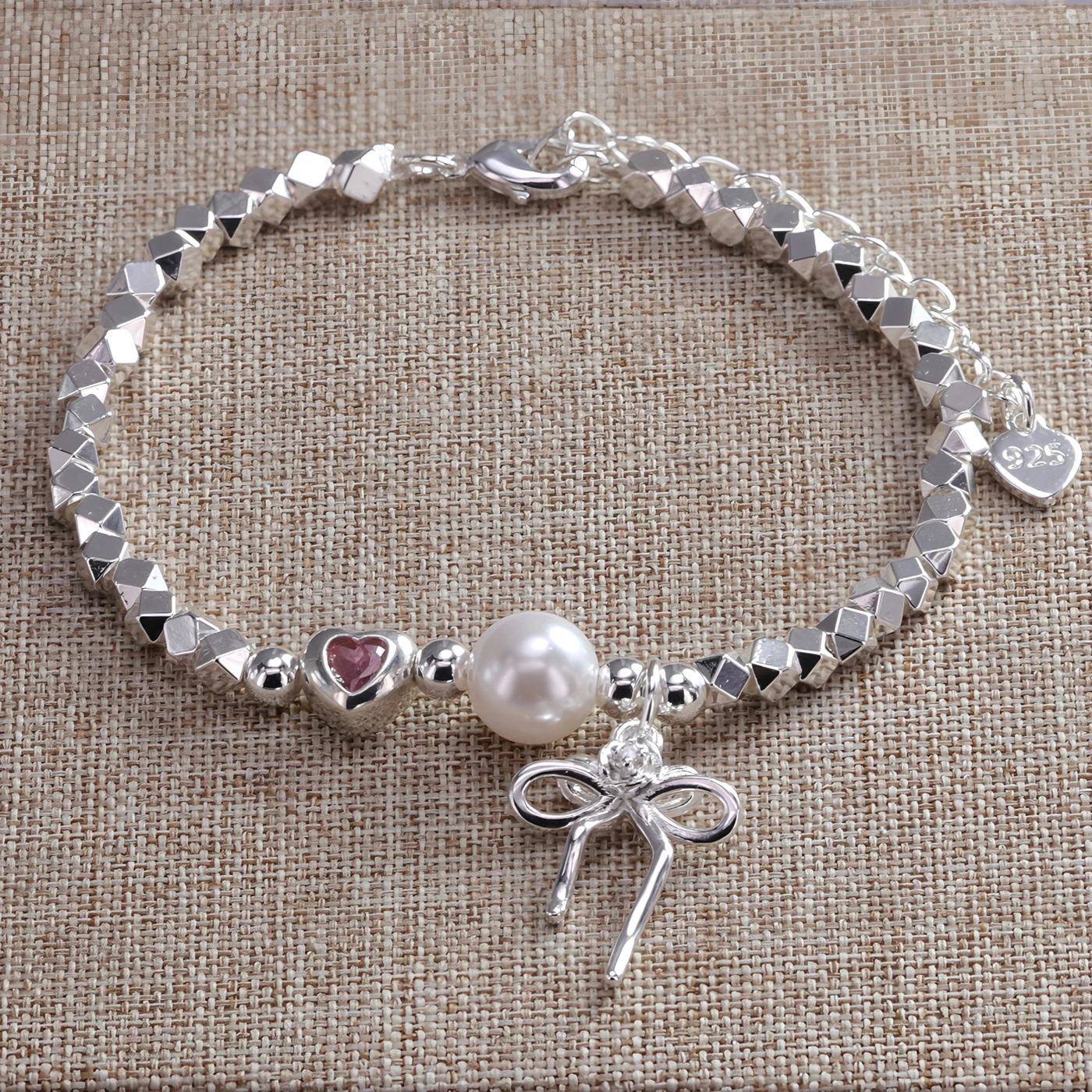 

Sam Panda 925 Sterling Silver Shell Pearl Silver Bead Bracelet For Women Gift Love Heart Bow Pendant Jewelry Dropshipping