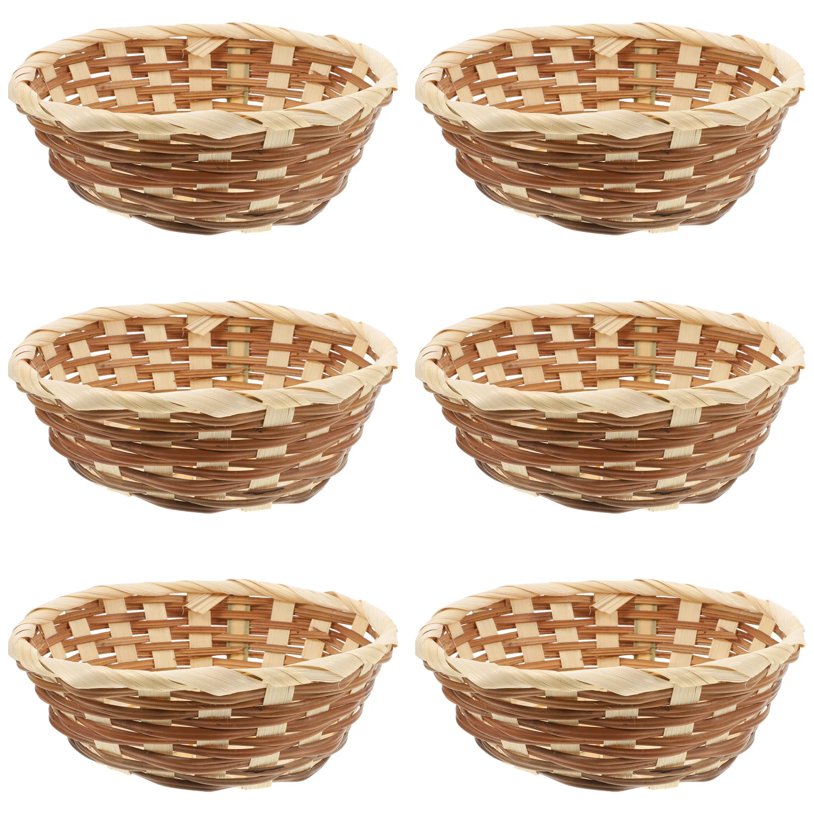 

6 pcs Bamboo Bread Baskets Round Woven Food Storage Containers Large Capacity Kitchen Restaurant Serving Fruit Vegetable Holder
