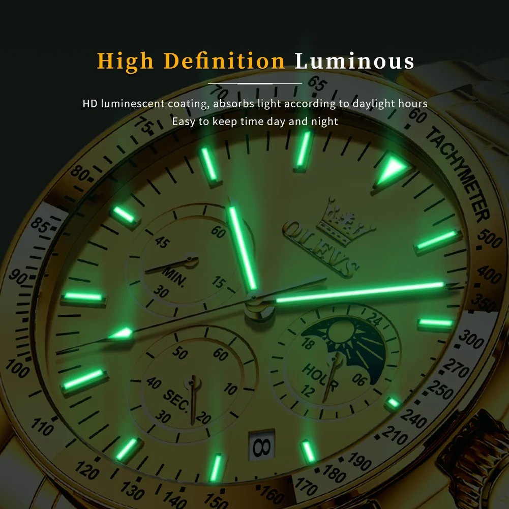 OLEVS Original Brand Watches for Men Waterproof Luminous Gold Stainless Steel Luxury Mens Watch Fashion Trend Wristwatch Man