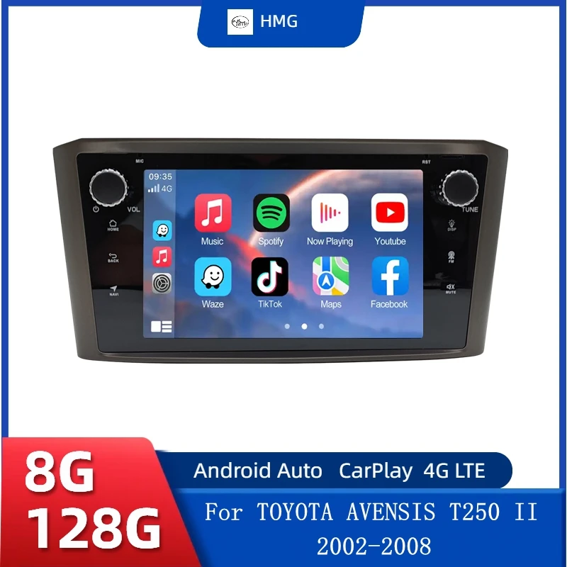 HMG Android 14 Car Radio for TOYOTA AVENSIS T25 2004 2005 2006 2007 2008 Carplay GPS Navi Multimedia WiFi Head Unit Autoradio