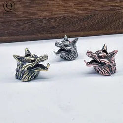 Three Eyes Wolf Head Sculpture Brass Knife Beads DIY Paracord Handmade Woven Lanyard Pendant Accessories EDC Outdoor Charms Tool