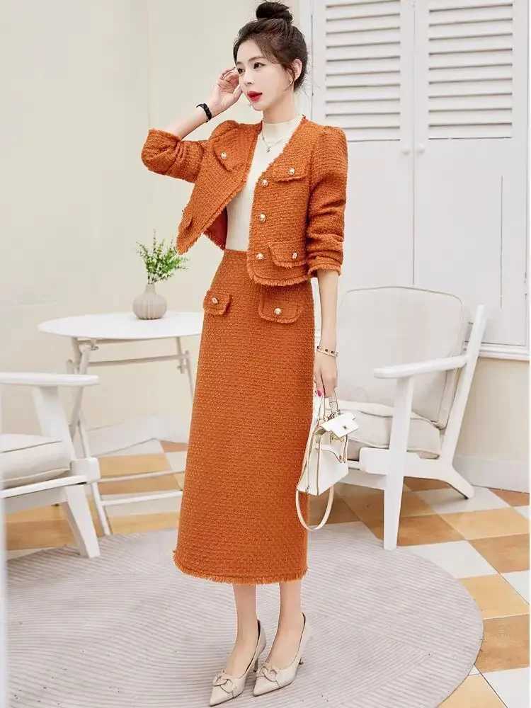 Insozkdg Elegant Women's Suit Jacket Half-length Skirt Sets 2024 Spring Autumn Outfit Office Lady Suit Long Skirt Two-piece Set