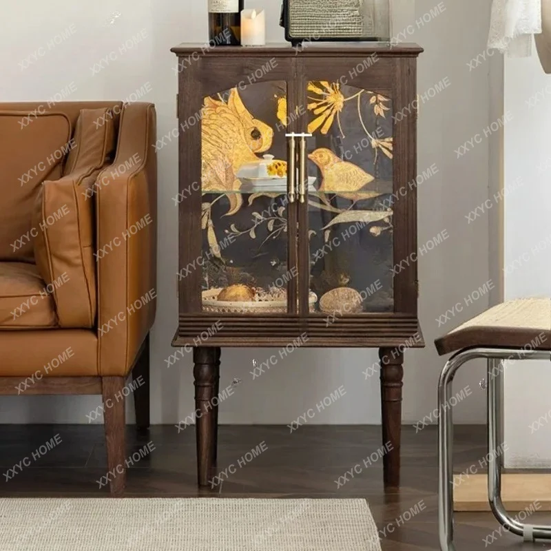 

Retro glass display cabinet, living room solid wood figure cabinet, sofa storage chest cabinetTJ