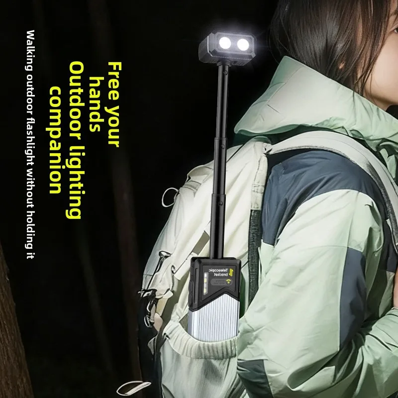 180° Rotating  Rechargeable LED Flashlight Digital Display Stretching Work Light Magnetic Pen Clip Hook Outdoor Emergency Torch
