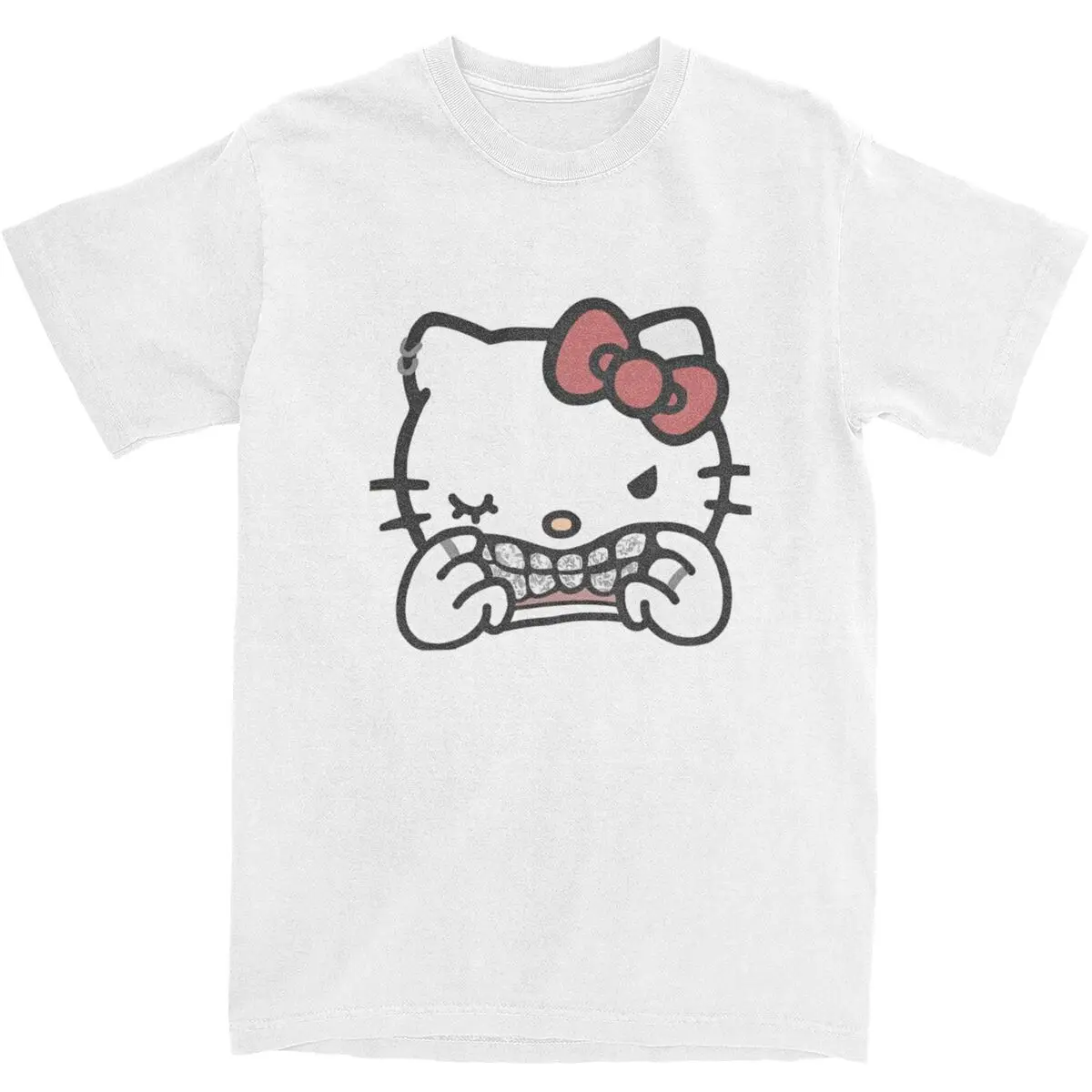 ผู้ชาย Sanrio Cat Hello Kitty T เสื้อผ้าฝ้าย Tees ฤดูร้อนความงามแขนสั้นเสื้อยืด O-คอ Harajuku หลวม TEE เสื้อ PLUS ขนาด