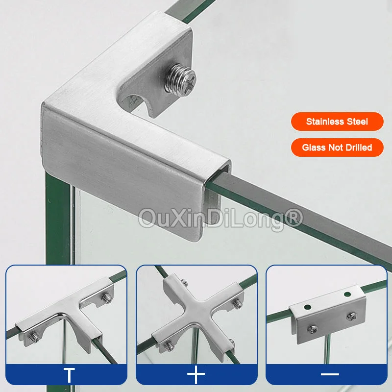 8PCS Stainless Steel Fish Tank Glass Fixing Clip Glass Combination Holder Bracket L Shape/T Shape Sleeve Clamps for 8-12mm FG952