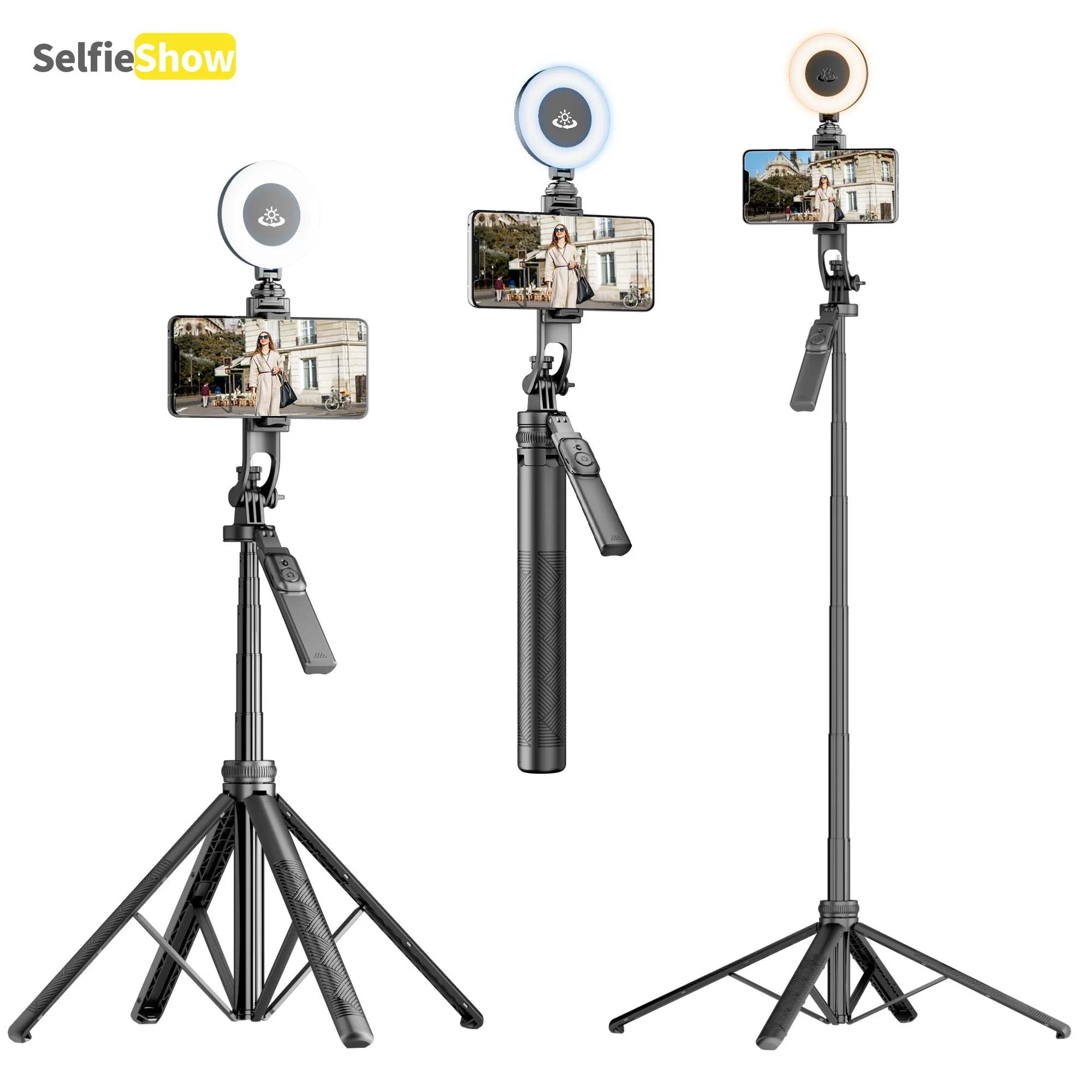

Selfieshow C18 Tripod for Smartphone Light Camera Selfie Stick Handheld Telescopic Wireless Bluetooth Holder for Vlog/Video